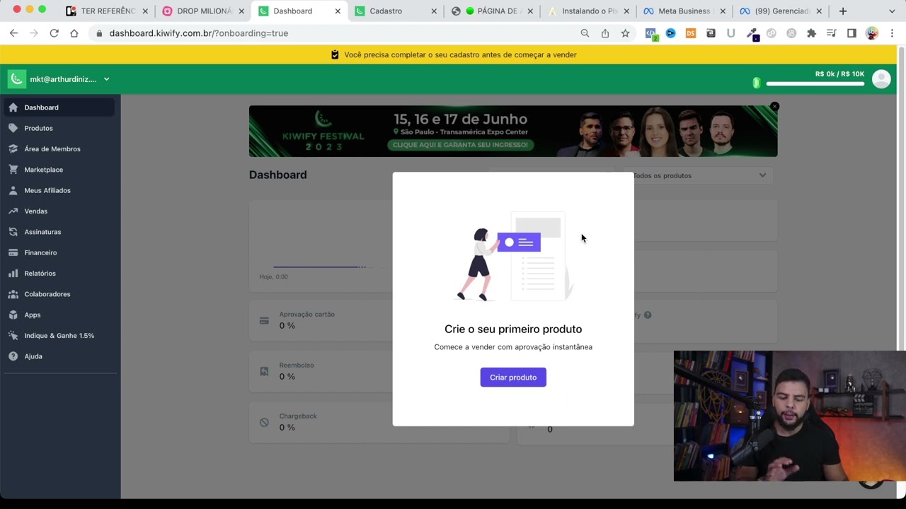 Criando conta na kiwify